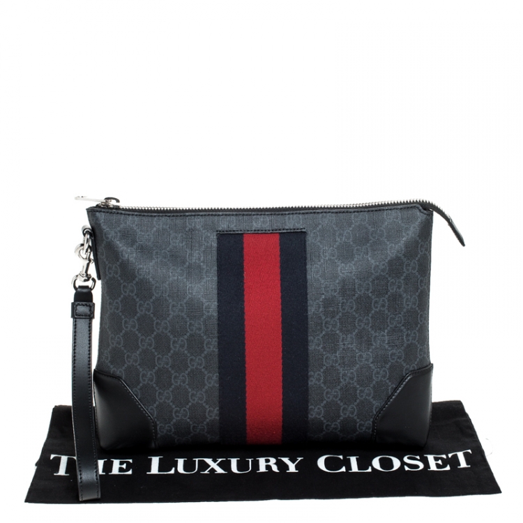 Pre Owned Gucci Black GG Supreme Coated Canvas Web Pouch