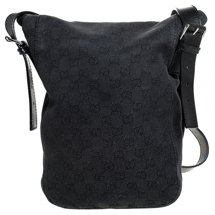 Pre Owned Gucci Black GG Canvas Messenger Bag