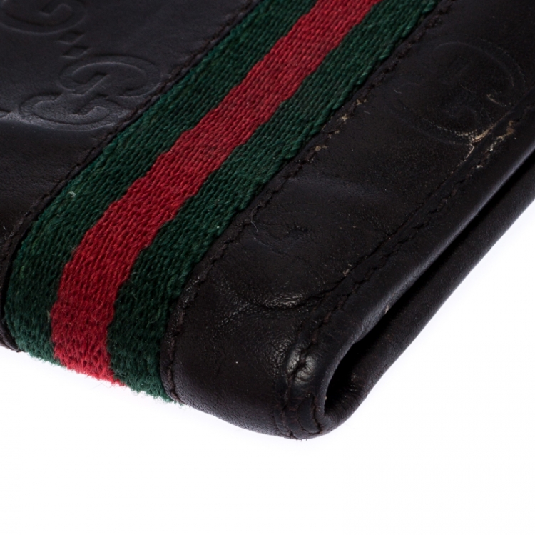 Pre Owned Gucci Dark Brown Guccissima Leather Web Bifold Wallet