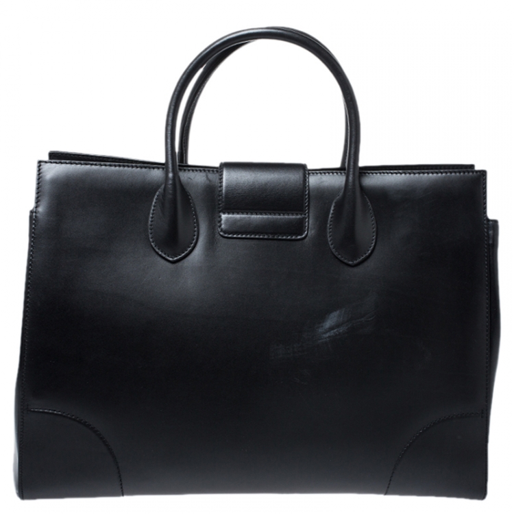 Pre Owned Gucci Black Leather Carry On Buckle Weekender Bag