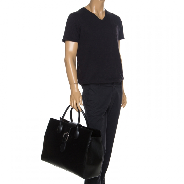 Pre Owned Gucci Black Leather Carry On Buckle Weekender Bag