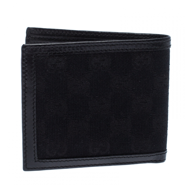 Pre Owned Gucci Black GG Canvas and Leather Bifold Wallet