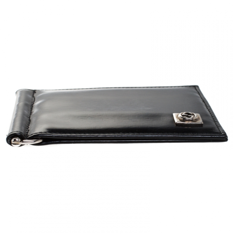 Pre Owned Gucci Black Patent Leather Money Clip Wallet