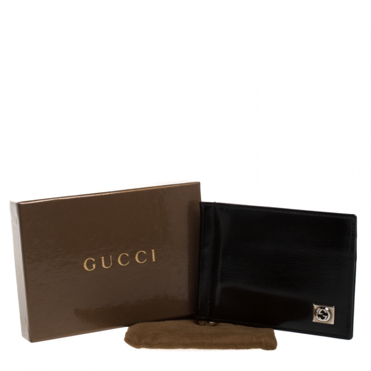 Pre Owned Gucci Black Patent Leather Money Clip Wallet