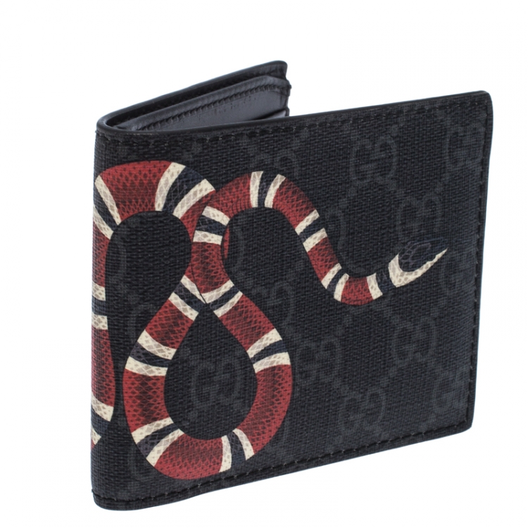 Pre Owned Gucci Grey GG Supreme Canvas Kingsnake Print Bifold Wallet
