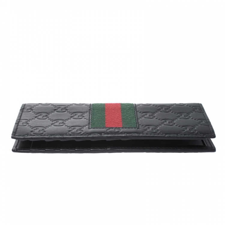 Pre Owned Gucci Black Guccissima Web Long Wallet