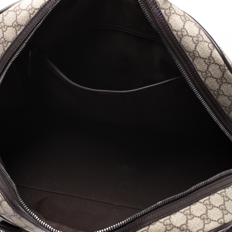 Pre Owned Gucci Brown GG Supreme Canvas Web Weekender Bag