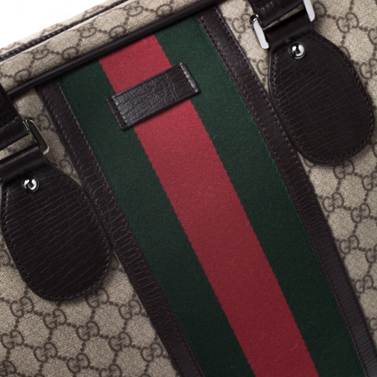 Pre Owned Gucci Brown GG Supreme Canvas Web Weekender Bag