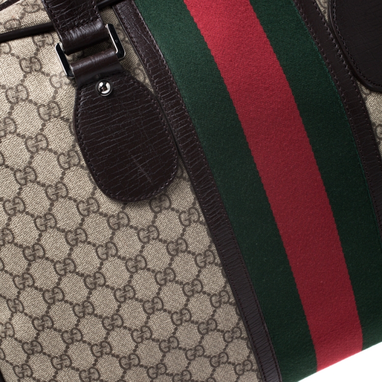 Pre Owned Gucci Brown GG Supreme Canvas Web Weekender Bag