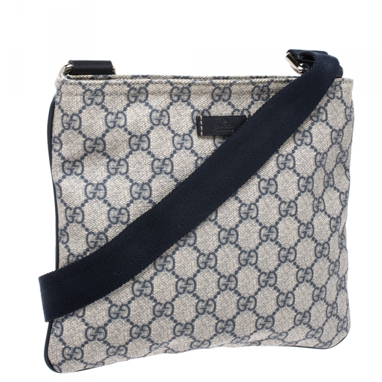 Pre Owned Gucci Navy Blue GG Supreme Coated Canvas Messenger Bag