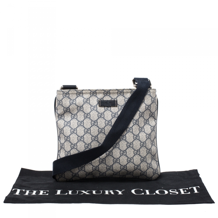 Pre Owned Gucci Navy Blue GG Supreme Coated Canvas Messenger Bag
