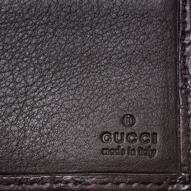 Pre Owned Gucci Dark Brown Guccissima Leather Web Bifold Wallet
