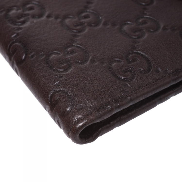 Pre Owned Gucci Dark Brown Guccissima Leather Web Bifold Wallet