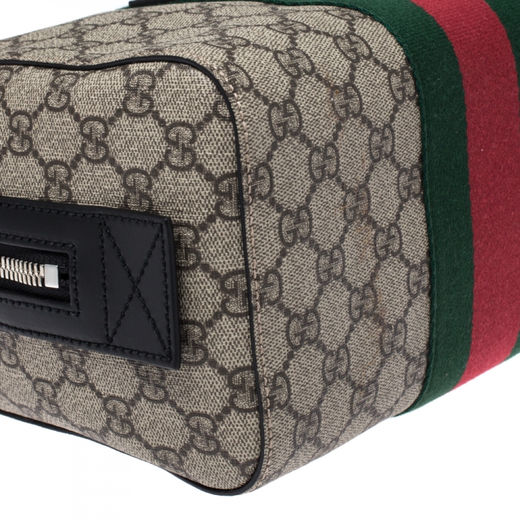 Pre Owned Gucci Beige/Balck GG Supreme Canvas and Leather Web Toiletry Pouch