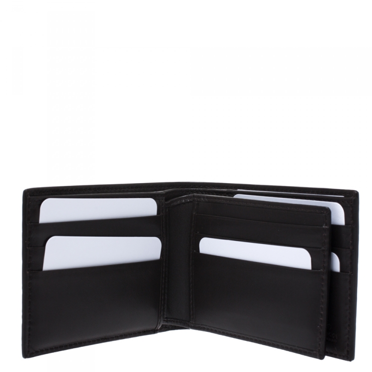 Pre Owned Gucci Dark Brown Micro Guccissima Leather Bifold Wallet