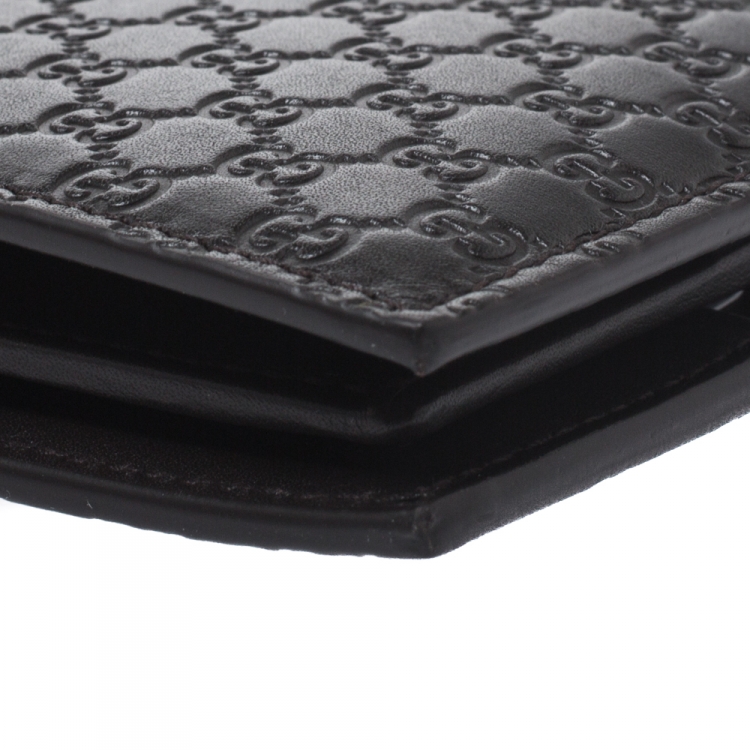 Pre Owned Gucci Dark Brown Micro Guccissima Leather Bifold Wallet