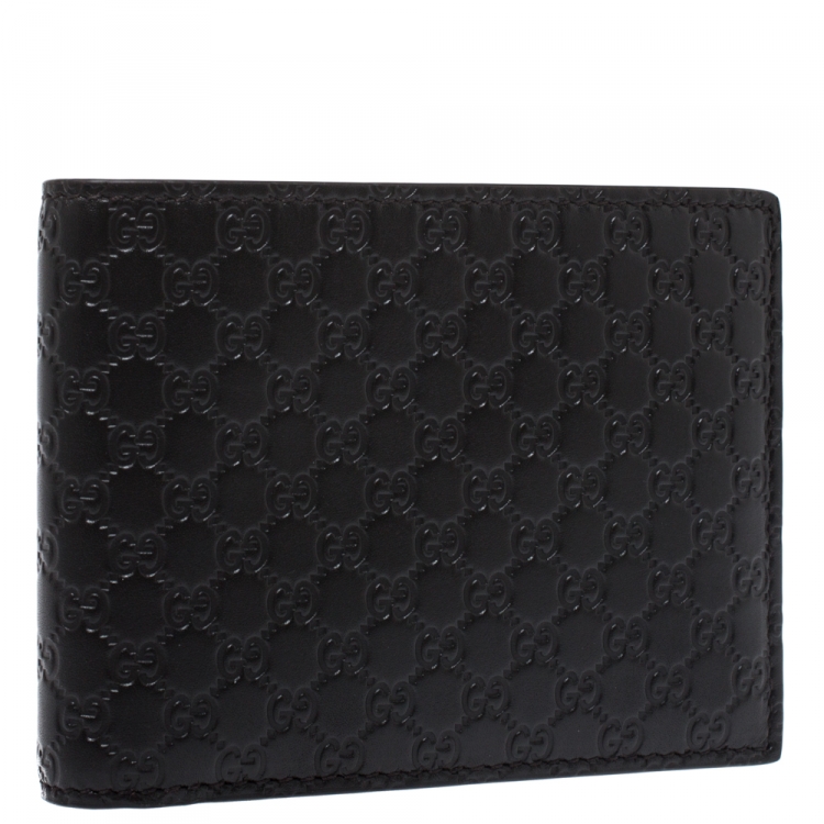 Pre Owned Gucci Dark Brown Micro Guccissima Leather Bifold Wallet