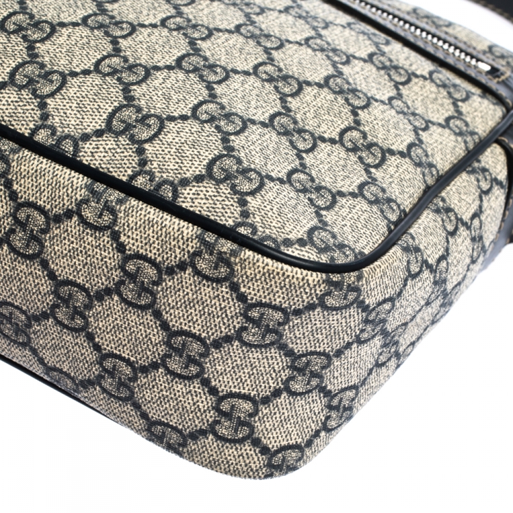 Pre Owned Gucci Black/Navy Blue GG Supreme Canvas Messenger Bag