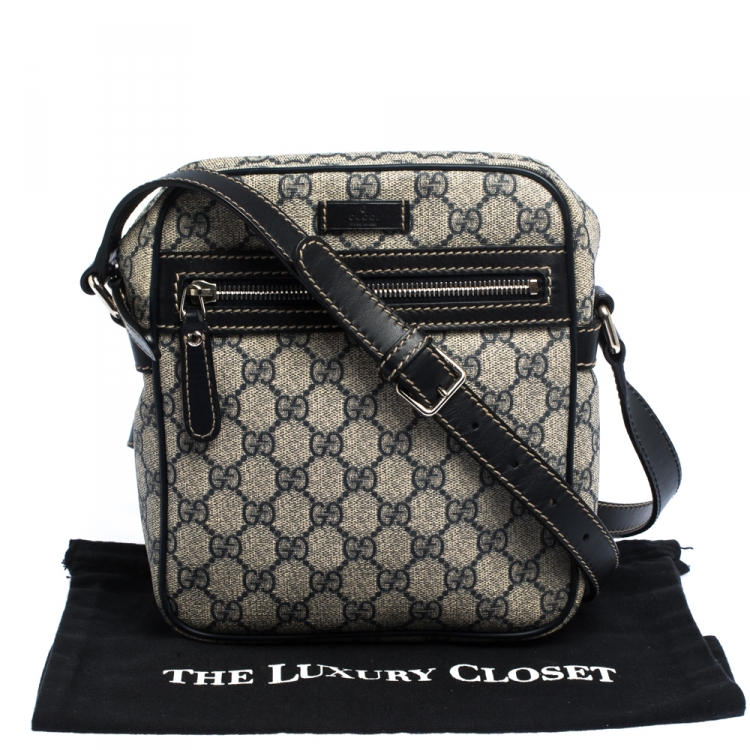 Pre Owned Gucci Black/Navy Blue GG Supreme Canvas Messenger Bag