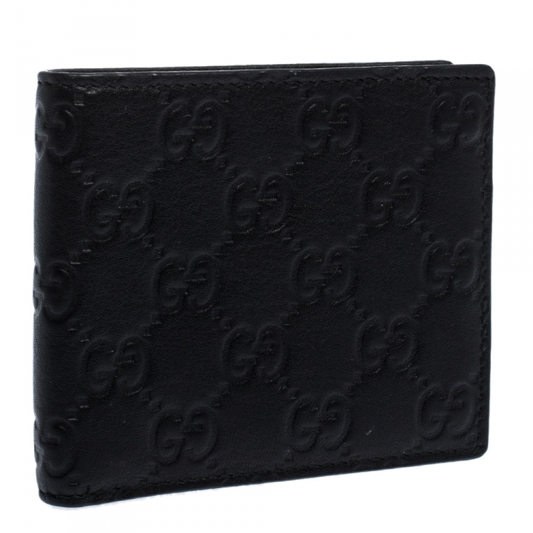 Pre Owned Gucci Black Guccissima Leather Bifold Wallet