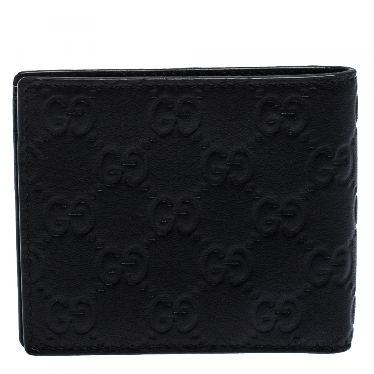 Pre Owned Gucci Black Guccissima Leather Bifold Wallet