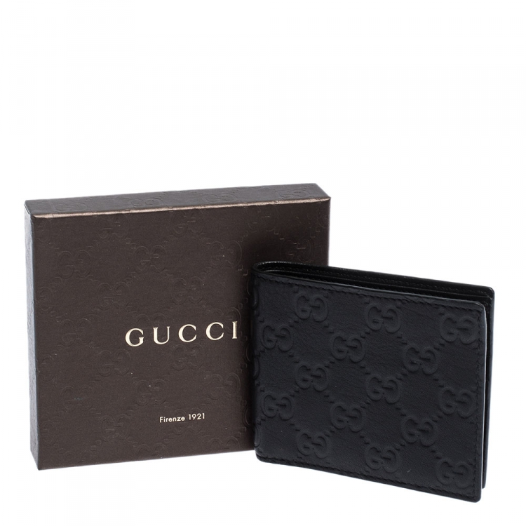 Pre Owned Gucci Black Guccissima Leather Bifold Wallet