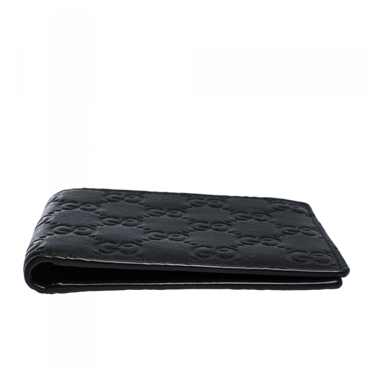Pre Owned Gucci Black Guccissima Leather Bifold Wallet