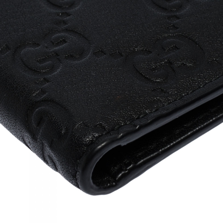 Pre Owned Gucci Black Guccissima Leather Bifold Wallet