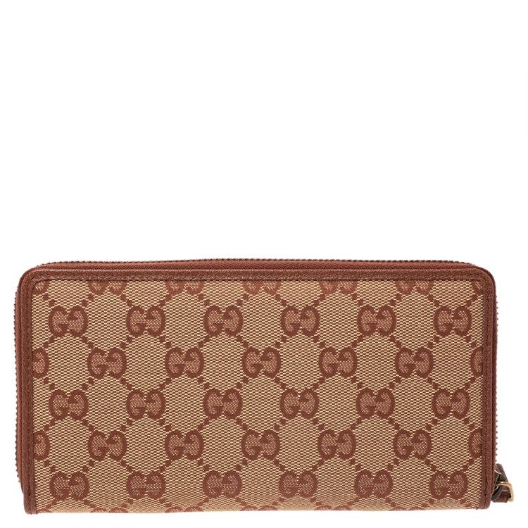 Pre Owned Gucci Brown GG Canvas NY Yankees Patch Zip Around Wallet