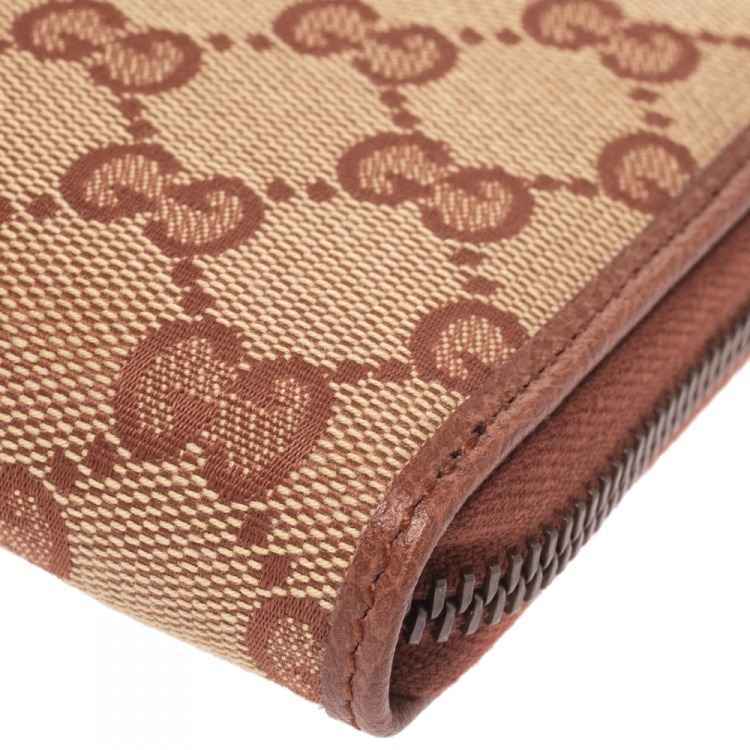 Pre Owned Gucci Brown GG Canvas NY Yankees Patch Zip Around Wallet
