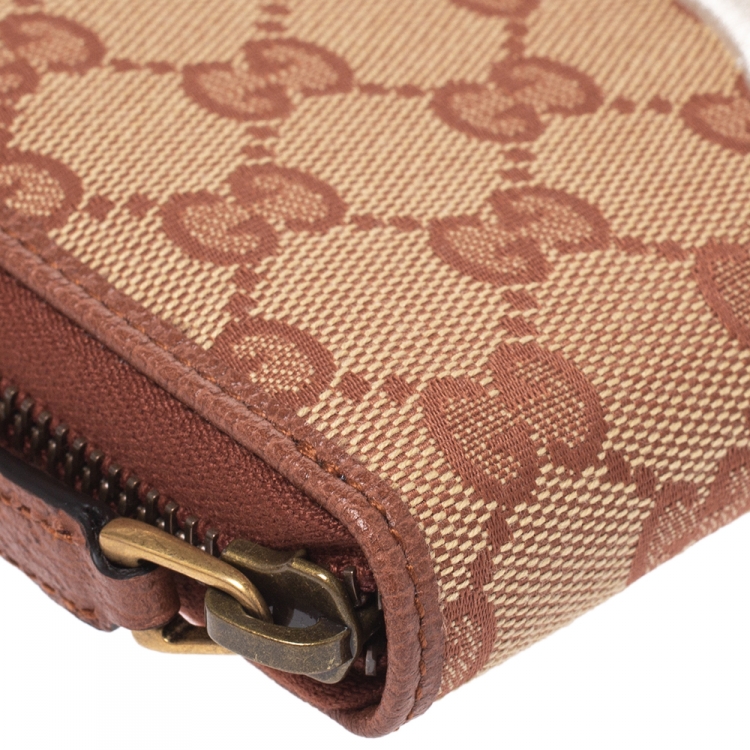 Pre Owned Gucci Brown GG Canvas NY Yankees Patch Zip Around Wallet