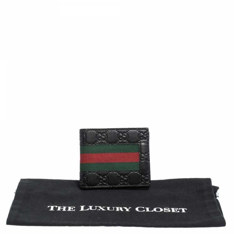 مملوكة مسبقًا Gucci Black Guccissima Leather Web Bifold Wallet