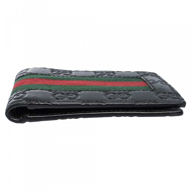 مملوكة مسبقًا Gucci Black Guccissima Leather Web Bifold Wallet