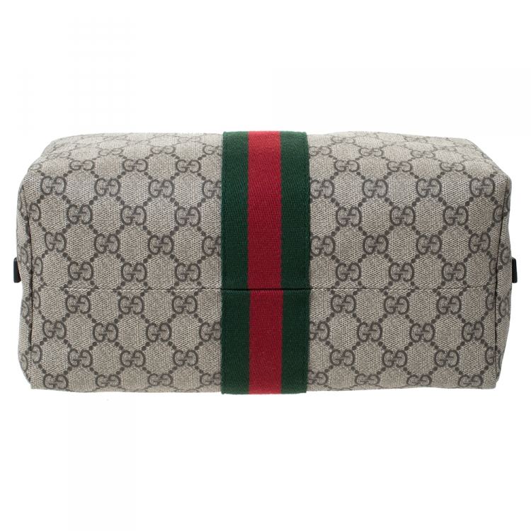 Pre Owned Gucci Beige GG Supreme Canvas Ophidia Web Toiletry Pouch