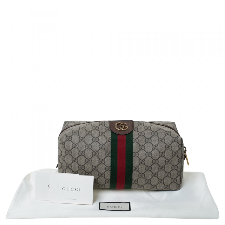 Pre Owned Gucci Beige GG Supreme Canvas Ophidia Web Toiletry Pouch