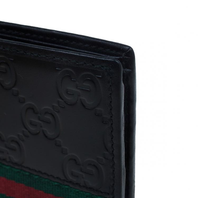 Pre Owned Gucci Black Leather Guccissima Web Bi-Fold Wallet