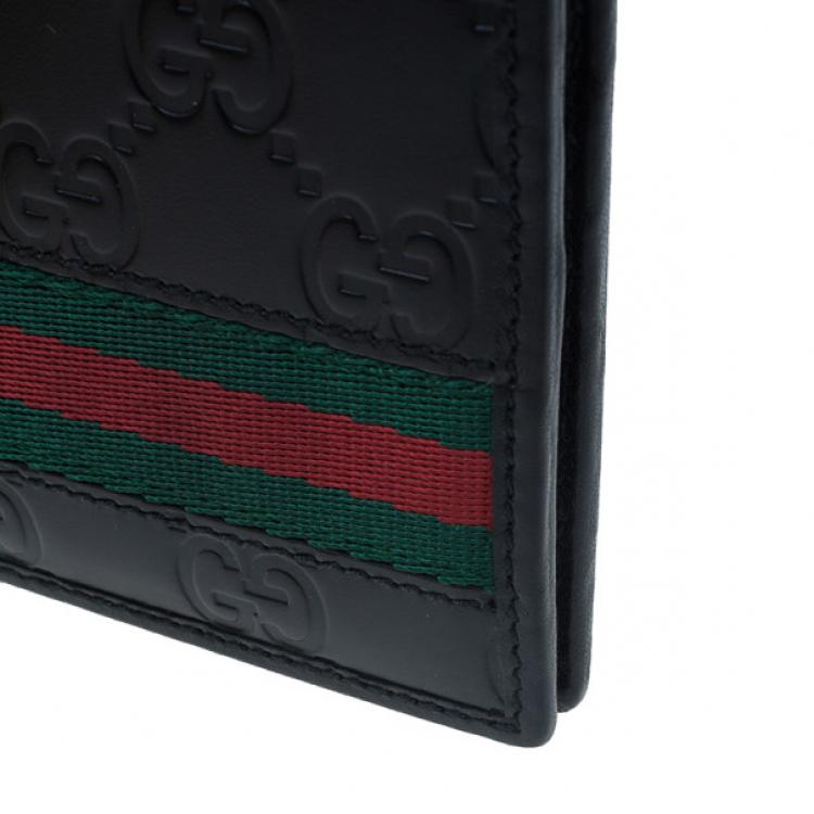 Pre Owned Gucci Black Leather Guccissima Web Bi-Fold Wallet