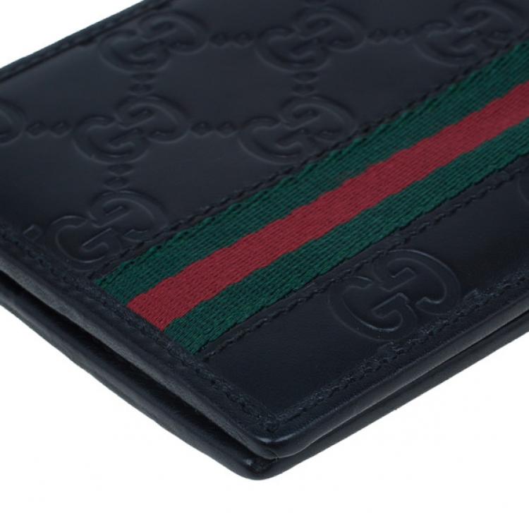 Pre Owned Gucci Black Leather Guccissima Web Bi-Fold Wallet