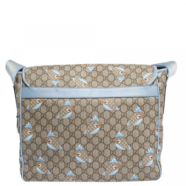مملوكة مسبقًا Gucci Beige/Blue GG Supreme Canvas and Leather Zoo Birds Messenger Bag