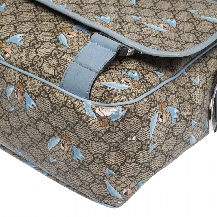 مملوكة مسبقًا Gucci Beige/Blue GG Supreme Canvas and Leather Zoo Birds Messenger Bag