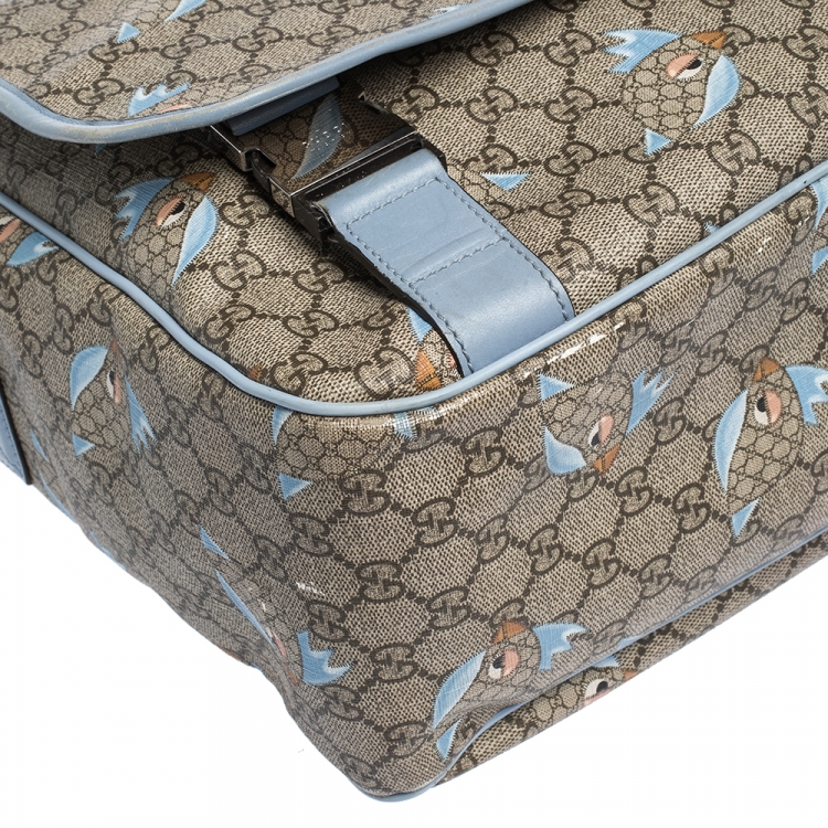مملوكة مسبقًا Gucci Beige/Blue GG Supreme Canvas and Leather Zoo Birds Messenger Bag