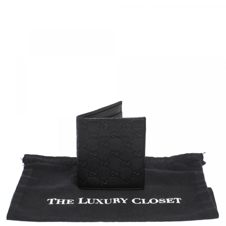 Pre Owned Gucci Black Guccissima Leather Bifold Wallet