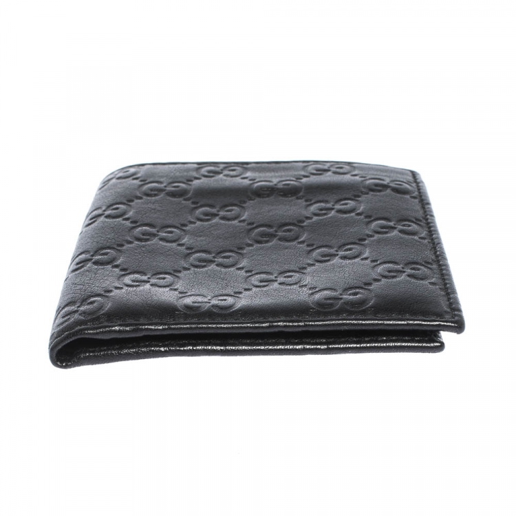 Pre Owned Gucci Black Guccissima Leather Bifold Wallet