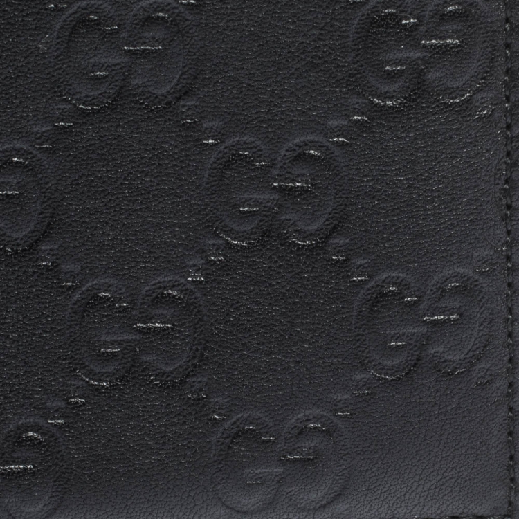 Pre Owned Gucci Black Guccissima Leather Bifold Wallet