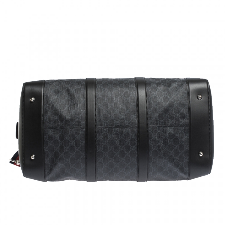 مملوكة مسبقًا Gucci Black GG Supreme Canvas and Leather Carry On Duffle Bag