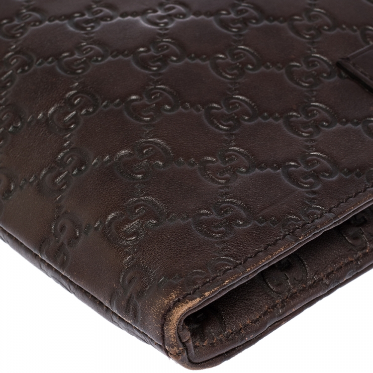 Pre Owned Gucci Dark Brown Guccissima Leather Document Holder