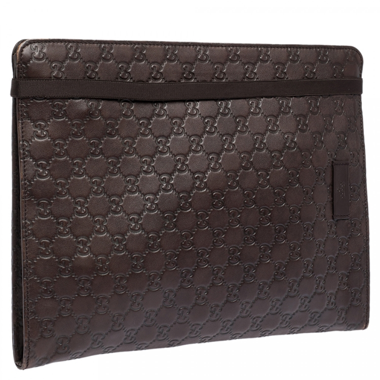 Pre Owned Gucci Dark Brown Guccissima Leather Document Holder