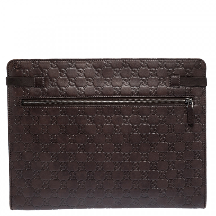 Pre Owned Gucci Dark Brown Guccissima Leather Document Holder