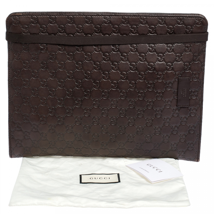 Pre Owned Gucci Dark Brown Guccissima Leather Document Holder