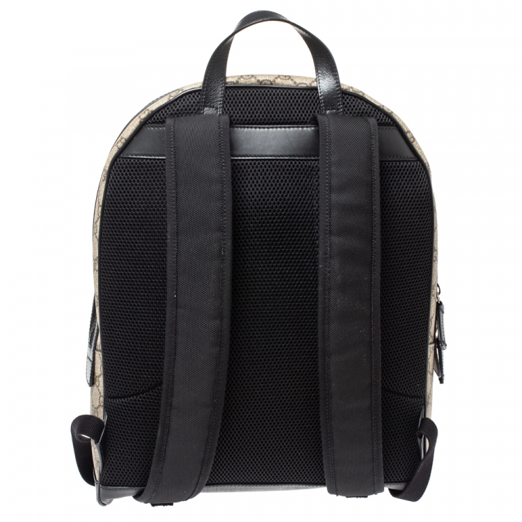 Pre Owned Gucci Beige/Black GG Supreme Canvas and Leather Eden Backpack